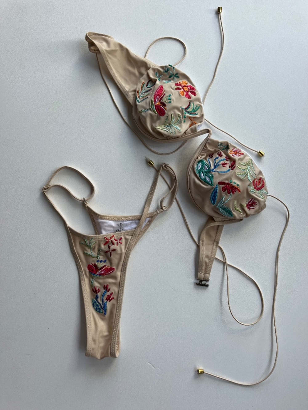Floral beige Embroidery mini bikini set 2 pc size medium